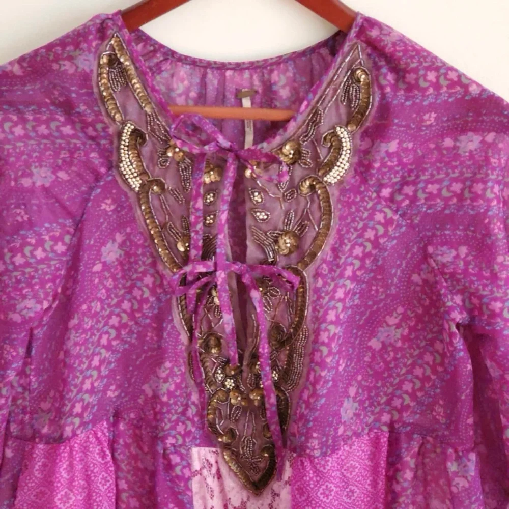 Free People Purple Gold Gossamer Wings Tunic